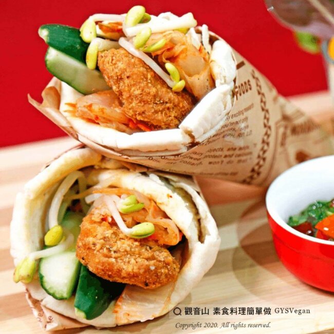 手作輕食?韓式泡菜素辣G捲餅(全素)｜觀音山蔬食館｜龍德上師